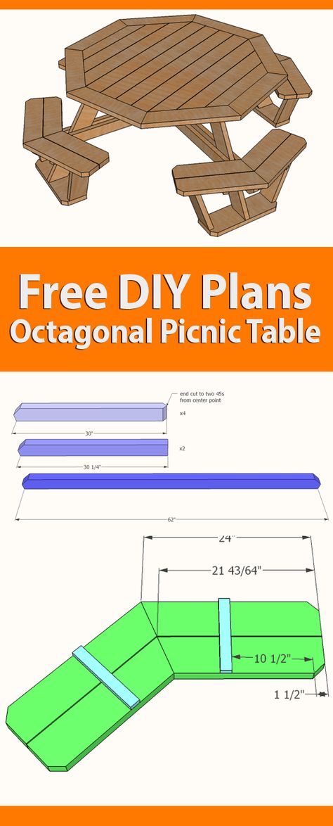 Octagon Picnic Table Plans, Octagon Picnic Table, Diy Picnic Table, Picnic Table Plans, Build A Dog House, Kids Picnic Table, Wooden Picnic Tables, Octagon Table, Folding Picnic Table