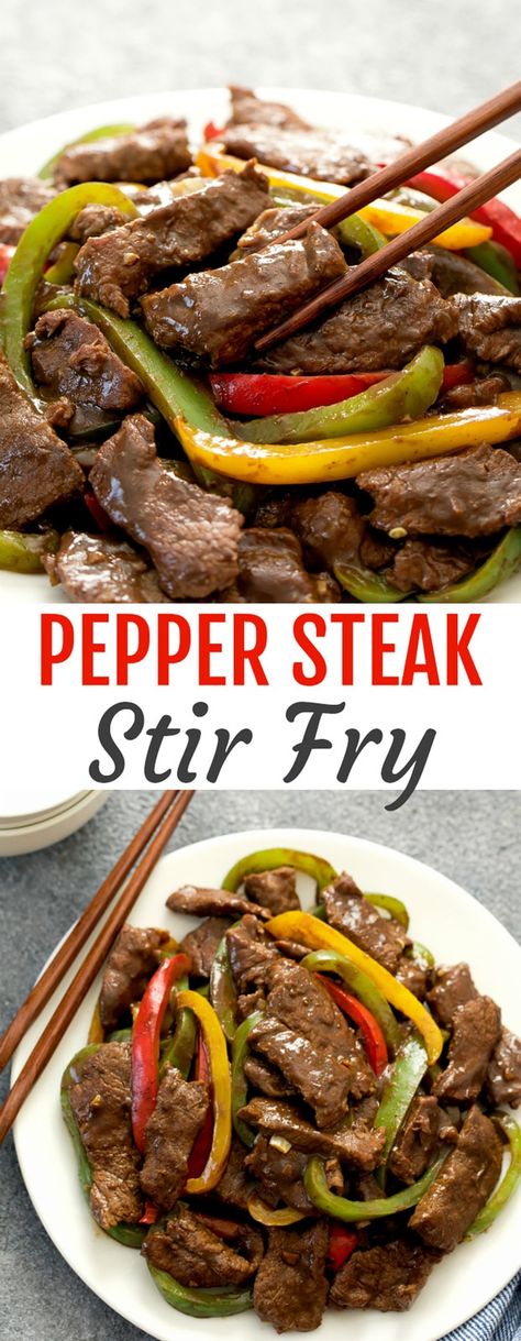 Chinese Pepper Steak. This easy stir fry is ready in less than 30 minutes. Tastes better than take-out! Chinese Food Recipes Beef, Keto Steak Dinner, Stir Fry With Peppers, Black Pepper Beef Stir Fry, Pepper Beef Stir Fry, Stir Fry Peppers, Pepper Steak Stir Fry, Chinese Pepper Steak, Steak Stir Fry