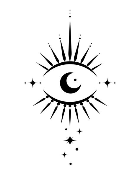 Sacred eye, magic crescent moon in boho style, black vector tattoo isolated on white background. Bohemian logo icon, geometric design alchemy element Sacred Eye Tattoo, Boho Moon Elements, All Seeing Eye Finger Tattoo, Celestial Eye Tattoo, Evil Eye Moon Tattoo, Protection Moon Tattoo, Eye Symbol Design, Sun Moon Eye Tattoo, Eye Of Protection Tattoo