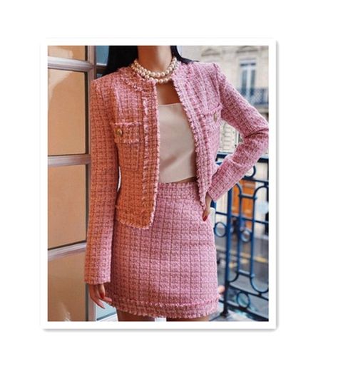 Graduation Suits For Women, Tweed Suit Women, Tweed Jacket And Skirt, Chanel Rose, Homecoming Suits, Tweed Outfit, Tweed Set, Chanel Suit, Custom Made Suits