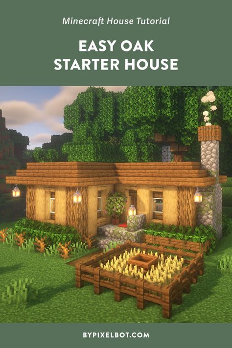 Minecraft: How to Build an Oak Starter House Wooden Minecraft House, Big Minecraft Houses, Minecraft Small House, Cottage Minecraft, Minecraft Starter House, Minecraft Houses Survival, Rumah Minecraft Sederhana, Starter House, L Shaped House