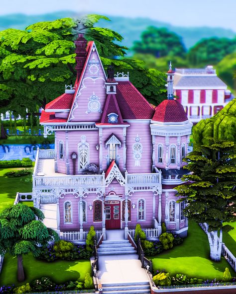 Vampire House, Sims 4 Speed Build, Magic House, Pink Castle, Sims 4 House Design, Casas The Sims 4, Sims Building, Disney Haunted Mansion, Sims House Design