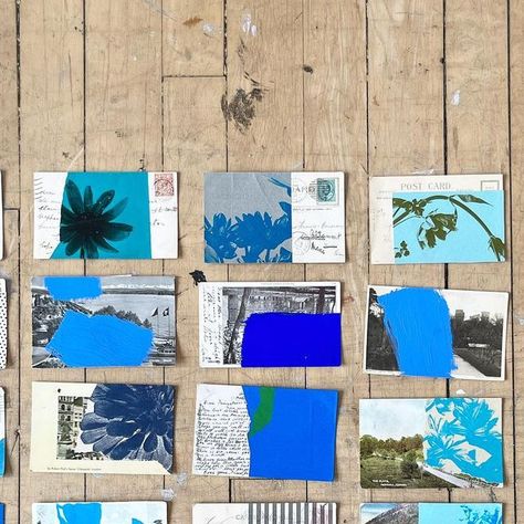 Emily Filler on Instagram: "25 vintage postcards in blue 💌💙… #contemporaryart #vintagepostcards #collage #blues #ss24" Postcard Collage, Vintage Postcard, Vintage Postcards, Travel Posters, Photo Book, Art Photography, Contemporary Art, Art Inspiration, Paper Crafts