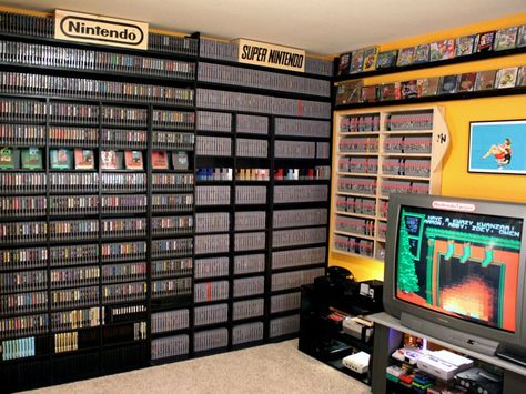 7 seriously impressive video game collections Video Game Storage, Retro Games Room, Video Game Collection, Video Game Room Design, Game Storage, Video Game Rooms, Gaming Room Setup, Room Goals, Gamer Room