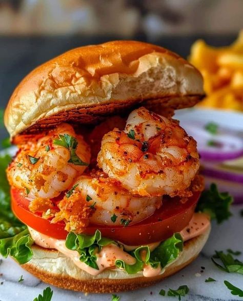 Louisiana Cajun Cooking And Recipes | Shrimp Burgers 🍤🍔  | Facebook Prawn Sliders, Prawn Burger, Gourmet Plating, Shrimp Sliders, Shrimp Burgers, Shrimp Sandwich, Raw Shrimp, Shrimp Burger, Sandwhich Recipes