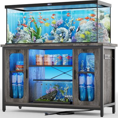 Rectangle Aquarium Stand With LED Lights, 55-75Gallon Reversible Terrarium Stand With Cabinet Terrarium Turtle, Reptile Tank Stand, Terrarium Stand, Aquarium Stands, Fish Tank Stand, Aquarium Stand, Tank Stand, Reptile Tank, Reptile Terrarium