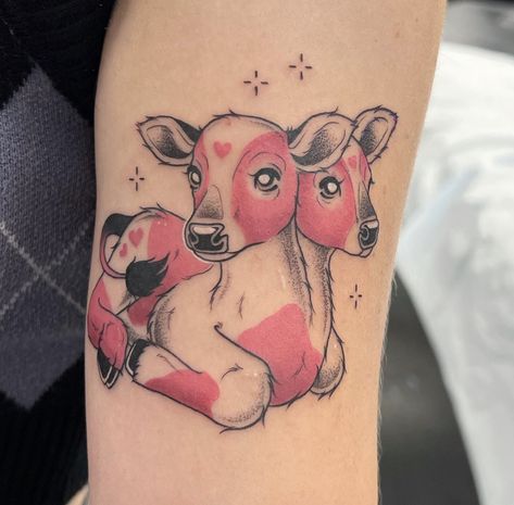 Cow Tattoos, Vancouver Tattoo, Cow Tattoo, La Tattoo, Pink Tattoo, Cute Tats, Kawaii Tattoo, Two Faced, Spooky Tattoos