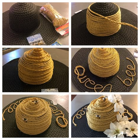 Beehive inspired hat Beehive Hat Diy, Bee Hat Craft, Diy Crazy Hat Day Ideas, Candy Land Costumes, Bee Hats, Alice In Wonderland Hat, Bee Hat, Halloween Party Accessories, Crazy Hat