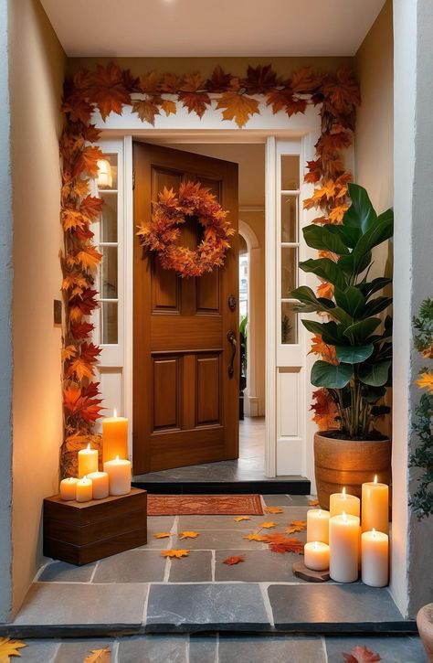 Welcome the season with a stunning autumn entryway that feels like a hug! This space is adorned with rich burgundy and mustard accents, paired with textured fabrics for a touch of warmth. Illuminate your arrival with candles in rustic holders and a cheerful wreath made of colorful leaves. Don’t forget a comfy doormat and a basket of seasonal goodies to create the perfect first impression. Let your entryway reflect the beauty of fall! Autumn Entryway, Mustard Accents, Welcoming Entryway, Textured Fabrics, Rich Burgundy, A Hug, Colorful Leaves, First Impression, How To Make Wreaths