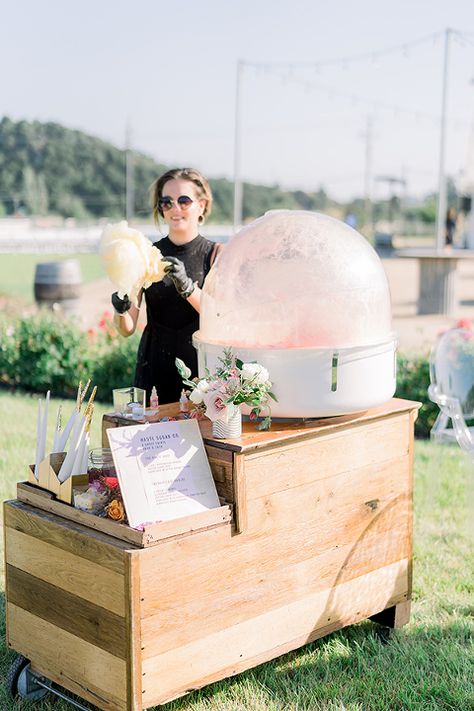 Candy Bar At Wedding, Cotton Candy Bar, Bar At Wedding, Cotton Candy Wedding, Cotton Candy Party, Candy Bar Wedding, Rustic Elegant Wedding, San Luis Obispo Wedding, Popcorn Bar