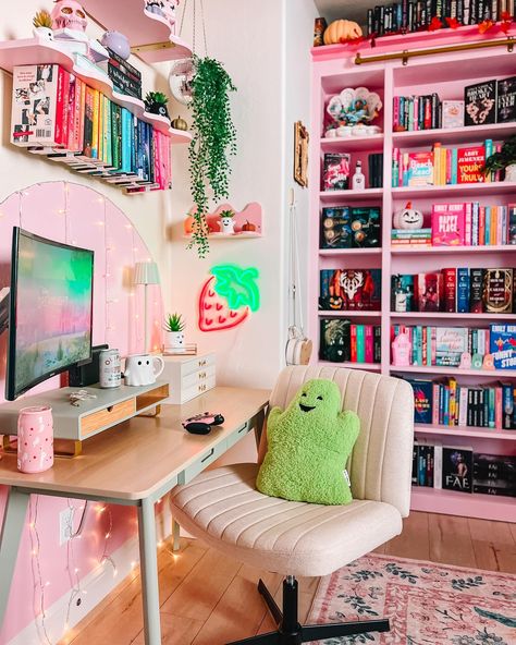 happy friday 💖 my little cozy gaming space is pretty much finished for now! waiting for my husband & brother to finish building my pc so i’m using the switch in the meantime 🫶🏻 putting this space in my library was the best idea, i’m having so much fun creating this room full of books, cozy games, legos & of course pink 🎀🧸🫧🌸🍓🪩✨ big thank you to @rugfiendz for sending me the super cute taylor swift rug! it matches my room perfectly ☺️ Room Full Of Books, Lego Library, Cute Taylor Swift, Books Cozy, Cozy Games, Cozy Gaming, Gaming Space, Room Library, Book Room