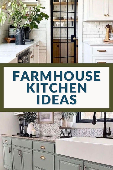 Unleash the rustic beauty of farmhouse design in your kitchen with our top 19 ideas that offer everything from shiplap walls to apron sinks. Get inspired to create a space where functionality meets timeless charm. Shiplap Kitchen Wall Farmhouse Style, Kitchen With No Window Over Sink, Shiplap In Kitchen, White Farm Kitchen, Shiplap Kitchen Wall, Farmhouse Kitchen Sink Ideas, Kitchen Wall Covering, Apron Sinks, Farmhouse Style Kitchen Cabinets