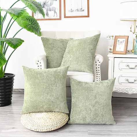 Amazon.com: CaliTime Pack of 4 Cozy Throw Pillow Covers Cases for Couch Sofa Home Decoration Solid Dyed Soft Chenille 18 X 18 Inches Dark Green : Home & Kitchen Cozy Throw Pillows, Green Couch, Couch Throw Pillows, Sofa Home, Couch Sofa, Throw Pillow Cases, Rectangular Pillow, Square Pillow, Cushion Covers