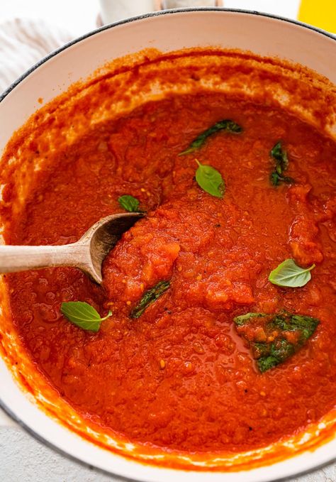 Sugo al Pomodoro (Authentic Italian Tomato Sauce) - CucinaByElena Authentic Italian Tomato Sauce Recipe, Italian Tomato Sauce Recipe, Authentic Italian Tomato Sauce, Sugo Sauce, Sugo Recipe, Neapolitan Pizza Dough Recipe, Pomodoro Sauce, Italian Tomato Sauce, Ragu Recipe