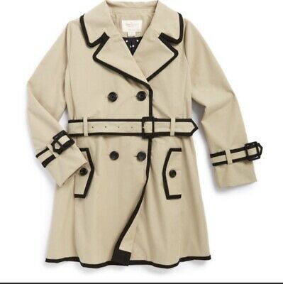 (eBay) Kate Spade Girls’ Top Liner Double Breasted Trench Coat Khaki/ Black Sz L 12Y Belt Bow, New York Top, Black Faux Fur Coat, Toddler Jacket, Black Puffer Vest, Hooded Rain Jacket, Baby Coat, Double Breasted Trench Coat, Girls Top