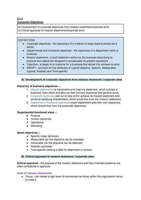 A level business theme 3 notes - 3. Corporate Objectives a) Development of corporate objectives from - StuDocu A Level Business, Business Mission Statement, Time Value Of Money, Line Of Best Fit, Economies Of Scale, Corporate Strategy, Business Theme, Internal Communications, Moving Average