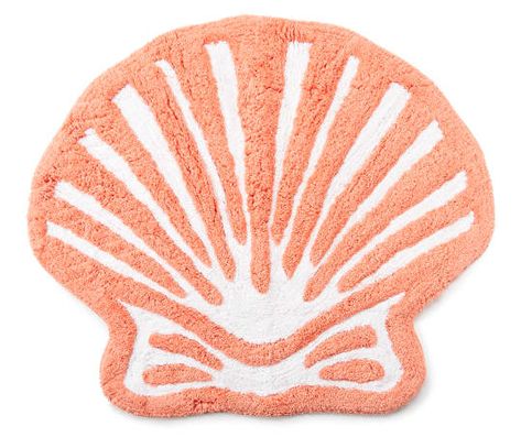 Elevate your bathroom's décor while providing a soft place to step after a bath or shower. This coastal-inspired bath rug features a seashell shape in vibrant coral. It's a beautiful addition to a master or guest bathroom. Cute Coastal Bathroom, Preppy Bathroom Decor Shower Curtains, Beach Rug, Boho Beach Bathroom, Hawaii Decor, Beachy Rugs, Beachy Rug, Seashell Shower Curtain, Ocean Room Decor