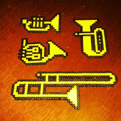 Trombone Perler Beads, Perler Bead Patterns Music, Trombone Instrument, Beads Perler, Melty Bead Patterns, Pearl Beads Pattern, Easy Perler Beads Ideas, Fuse Bead Patterns, Fusion Beads