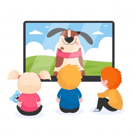 Children watching tv Free Vector | Free Vector #Freepik #freevector #people #technology #kids #dog Tv Illustration, Illustration For Kids, Reading Comprehension Kindergarten, Action Pictures, Kids Watch, Child Rearing, Watch Cartoons, Family Cartoon, Time Kids