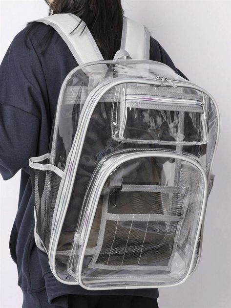 Medium Functional Backpack Clear Design | SHEIN USA Clear Backpack Aesthetic School, Clear Backpack Aesthetic, Backpack Aesthetic, Cute Stationary School Supplies, Mesh Backpack, Clear Backpack, Aesthetic Backpack, Functional Backpack, Cute Stationary