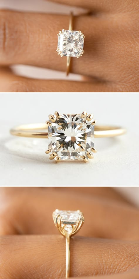 Triple Prong Engagement Ring, Popular Engagement Rings 2024, Gold Band Engagement Rings, Ring Inspo, Engagement Rings Princess, Future Engagement Rings, Princess Cut Rings, Princess Cut Engagement Rings, Engagement Ring Diamond Cut