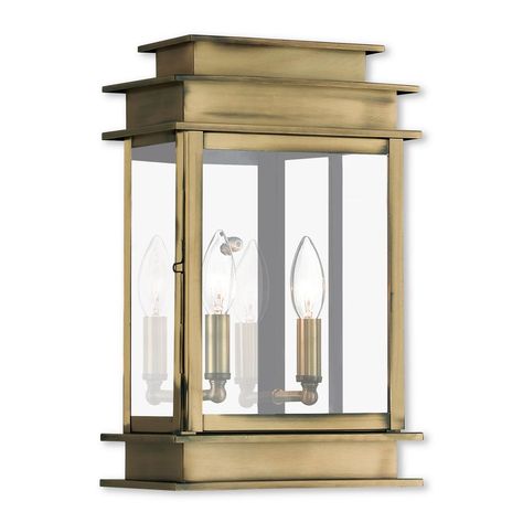 Livex Lighting Princeton 2-Light Antique Brass Outdoor Wall Mount Lantern Bay House Decor, Front Door Lights, Exterior Christmas Lights, House Facelift, Entry Exterior, Porch Dining, Stone Exterior Houses, Carriage House Garage, Wall Mount Lantern