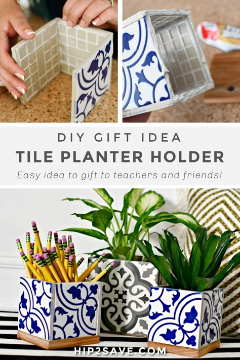 Tile Planter, Ceramic Tile Crafts, Leftover Tile, Whimsical Diy, Planter Holder, Diy Planter Box, Diy Planter, Tile Crafts, Diy Tile