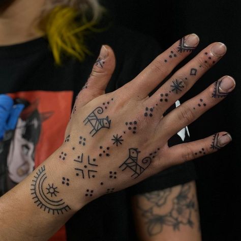 Tattoo by Ciara Havishya #CiaraHavishya #tribal #neotribal #patternwork #pattern #handtattoo #fingertattoo | Mar 24th 2021 | 1547543 Berber Finger Tattoo, Symmetrical Hand Tattoo, Folk Hand Tattoo, Ceremonial Tattoos, Ethnic Tattoos For Women, Vedic Tattoo, Pattern Hand Tattoo, Henna For Women, Healing Hand Tattoo