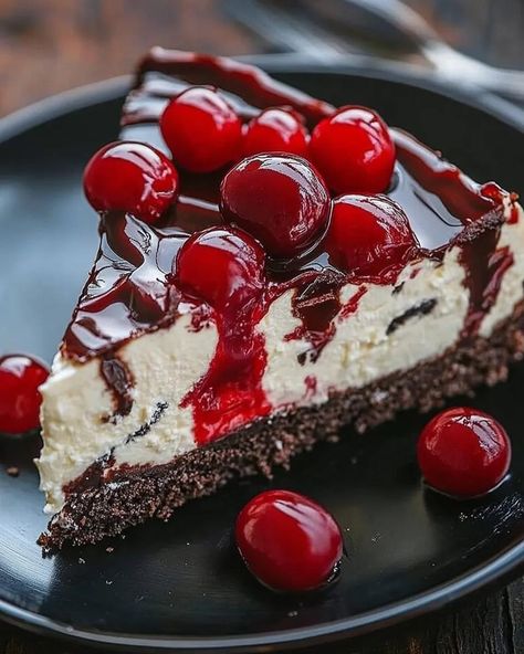 Black Forest Cheesecake Delight Black Forest Pie, Birthday Cake Cheesecake, Cheesecake Delight, Black Forest Cheesecake, Chocolate Cherries, Birthday Cake Decorating Ideas, Cheesecake Filling, Cake Decorating Ideas, Cherry Pie Filling