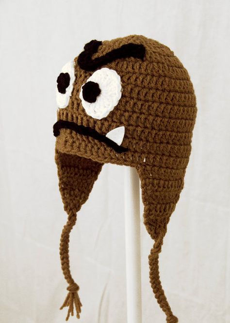 Goomba Earflap Hat from Super Mario Bros Crochet Mario, Nintendo Crochet, Mario Crochet, Crochet Character Hats, Nerd Crafts, Funky Hats, Earflap Hat, Crocheted Hat, Crochet Knit Hat