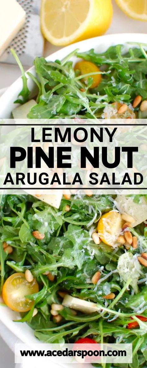 Lemon Arugula Salad, Pine Nuts Salad, Unique Salad, Arugula Salad Recipes, Olive Oil Dressing, Oil Dressing, Salad Pasta, Pine Nut, Easy Salad