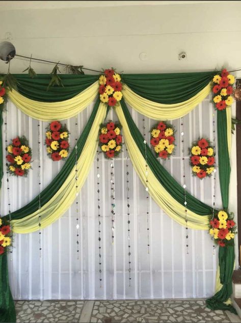 Simple Wedding Stage Decoration At Home ||Marriage Wedding Stage Decoration Chunni Decoration At Home, Simple Wedding Stage, Modern Stone Wall, Stage Decoration Photos, Colorful Wedding Decorations, Room Wall Design, Haldi Decoration Ideas, Asian Wedding Decor, Small Wedding Decor