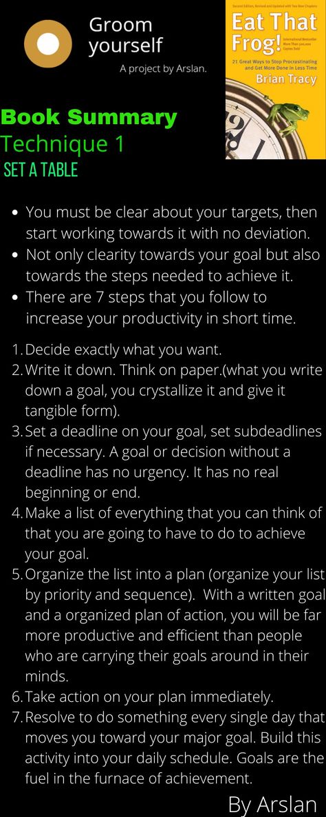 Eat That Frog Summary, Brian Tracy Books, Eat That Frog, Eat The Frog, Set The Table, Pretty Iphone Cases, Project Management Tools, Personality Development, Study Motivation Inspiration