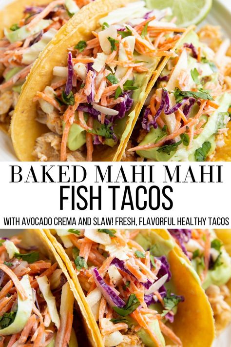 baked mahi mahi fish tacos Mahi Fish Recipes Dinners, Maui Maui Fish Tacos, Mahi Fish Tacos Easy, Dolphin Recipes Mahi Mahi, Maui Maui Fish Tacos Recipes, Mediterranean Diet Mahi Mahi Recipe, Healthy Mahi Mahi Recipes Clean Eating, Fish Recipes Mahi Mahi, Sauteed Mahi Mahi Recipes