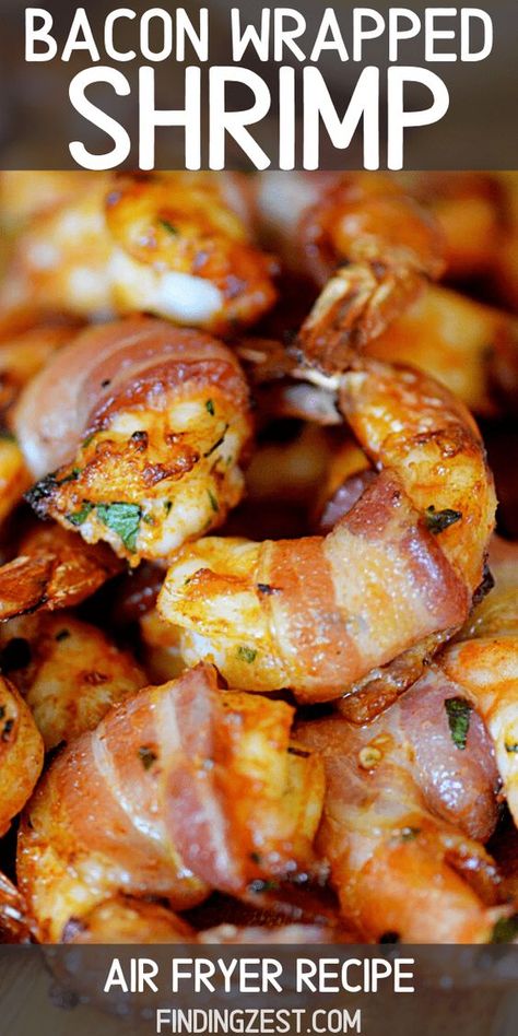 Shrimp In The Air Fryer, Air Fryer Bacon, Wrapped Shrimp, Bacon Wrapped Shrimp, Bacon Appetizers, Air Fried Food, Air Fryer Oven Recipes, Air Fry Recipes, Shrimp Recipes Easy