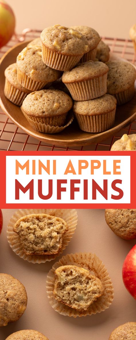 wood serving board with mini apple cinnamon muffins Mini Muffin Breakfast Recipes, Mini Muffins For Kids, Mini Apple Muffins, Bite Size Breakfast, Fall Treats Recipes, Viral Recipes, Apple Donuts, Apple Cinnamon Muffins, Apple Muffins