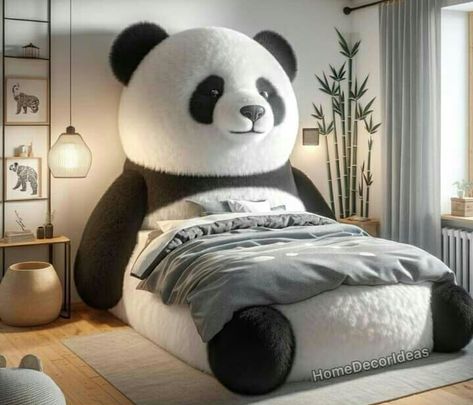 Panda Theme Room, Panda Bedroom, Interior Design Under Stairs, Soft Beds, Bear Bed, Modern Bungalow House Design, Baby Panda Bears, Beautiful Bedroom Decor, Cool Room Designs