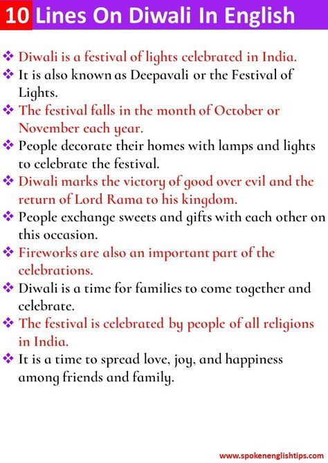 In this post, I gonna share with you “10 Lines On Diwali In English For Class ... Continue reading... Diwali Paragraph In English, Diwali Homework, Information About Diwali, Diwali Essay For Kids, Diwali Essay In English, Diwali Poem, Essay On Diwali, Lines On Republic Day, Diwali Facts