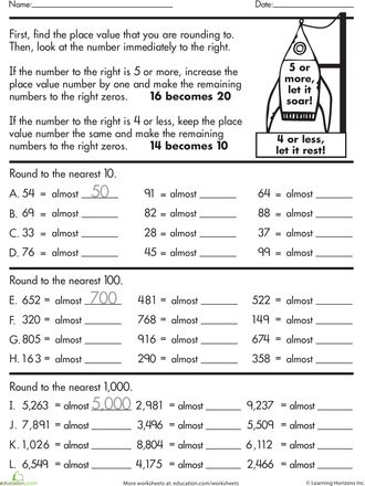 3rd Grade Math School Worksheet: Rocket Rounding: Tens, Hundreds, Thousands 3rd Grade Rounding, Rounding Worksheets, 3rd Grade Math Worksheets, Math Place Value, Math School, Math Intervention, Third Grade Math, Math Methods, Mental Math