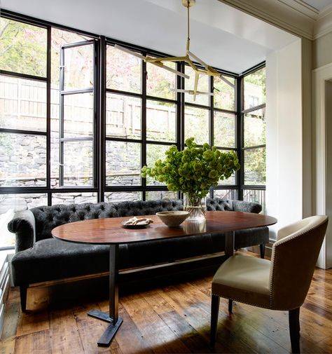 03 Nyc Brownstone, Leather Banquette, Urban Industrial Decor, Classic Kitchen, Banquette Seating, Dining Nook, Design Del Prodotto, Banquette, Dining Room Design