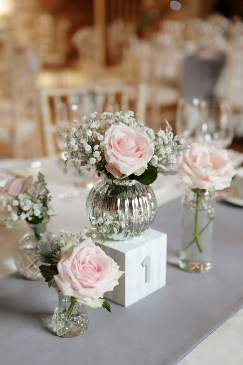 Romantic Grey and Pink Wedding at Gaynes Park | Bridal MusingsBridal Musings Wedding Blog Pink Wedding Colors, Wedding Dresses 2014, Bridal Musings, Blush Pink Weddings, Wedding Table Decorations, Gray Weddings, Wedding Table Settings, Table Flowers, Blush Wedding