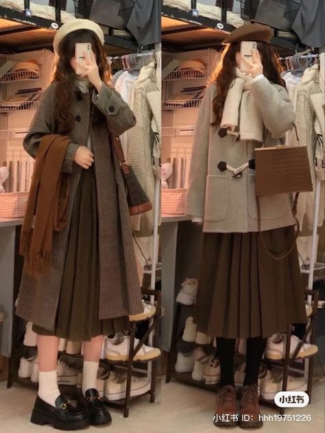 Winter Dresses Korean, Cute Winter Outfits Korean Style, Attractive Winter Outfits, Winter Scarf Outfit Ideas, Winter Cute Outfits Korean, Coat With Skirt Outfit, Korean Winter Outfits Coats, Korean Coat Outfits, Korean Winter Dress