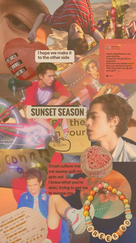 conan gray sunset season wallpaper phone collage aesthetic vibe pretty album ep Sunset Season Aesthetic, Sunset Season Conan Gray, Conan Gray Wallpaper, Sunset Season, Season Aesthetic, Ex Bf, Conan Gray Aesthetic, Gray Wallpaper, Gray Aesthetic