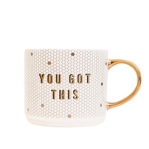 PRICES MAY VARY. PERFECT GIFT (Even for yourself.): Send an inspiring and motivational message to your mom, sister, friend, coworker, and more with our You Got This coffee mug. Gold detailing offers a neutral coffee mug design, and makes a great gift for a new job, Mother's Day, Valentine's Day, Birthdays, and more. DETAILS: 17oz Gold Tile Style Mug, 4 x 3.5" (5.5" w/handle). Hand washing is recommended to preserve the design. Wash before use and avoid abrasive cloths when cleaning. Use caution Honeycomb Tile, Water Decor, Gold Tile, Sweet Water, Pretty Mugs, Honeycomb Design, Job Gifts, Best Mom Ever, China Mugs