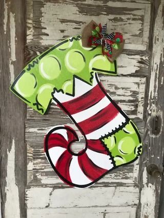 queensofcastles - Etsy Stocking Door Hanger, Grinch Sign, Holiday Door Decor, Christmas Door Decorating Contest, Door Decorating Contest, Burlap Door Hangers, Door Hanger Template, Halloween Door Hangers, Winter Door