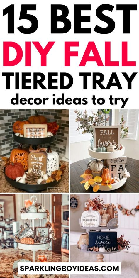 Fall 3 Tier Tray Decor, Modern Fall Table Decor, Fall Tiered Tray Decor Ideas, Rustic Thanksgiving Table, Tiered Tray Decor Ideas, Fall Tray Decor, Tiny Pumpkins, Tray Decor Ideas, Fall Tray