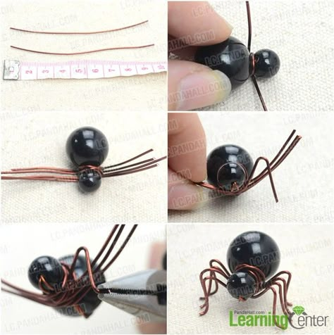 This tut is going to show you how to make a spider brooch with simple copper wire and black beads. Description from lc.pandahall.com. I searched for this on bing.com/images Wire Spider, Spider Brooch, Christmas Spider, Beaded Spiders, Bijoux Fil Aluminium, Wire Jewelry Making, Deco Originale, Wire Jewelry Designs, Wire Work Jewelry