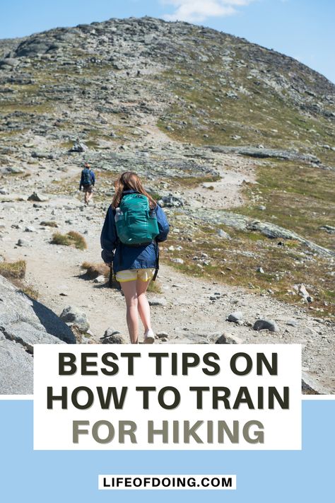 A male and female hiker wearing backpacks and hiking up a mountain Hiking Exercises, Train For Hiking, Hiking Fitness, Hiking Training, Hiking Workout, Hiking Destinations, Cardio Training, Colorado Hiking, Hiking Tips