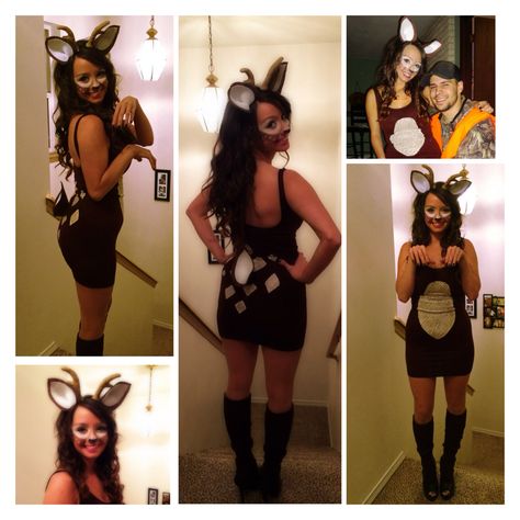 Homemade deer Halloween costume! I had a lot of fun making it! Diy Deer Costume For Women, Diy Deer Costume, Faux Antlers, Deer Halloween Costumes, Book Parade, Deer Halloween, Dear Costume, Handmade Halloween Costumes, Deer Makeup