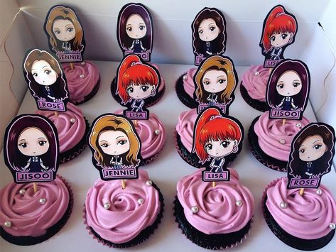 Blackpink Bday Theme, Blackpink Cupcakes, Black Pink Cupcakes, Kpop Cupcakes, Black Pink Birthday Theme, Black Pink Birthday Party Ideas, Blackpink Birthday Party Ideas, Blackpink Cupcake Ideas, Blackpink Birthday Theme